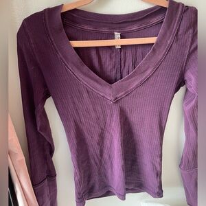 Purple Free People Long Sleeve V neck